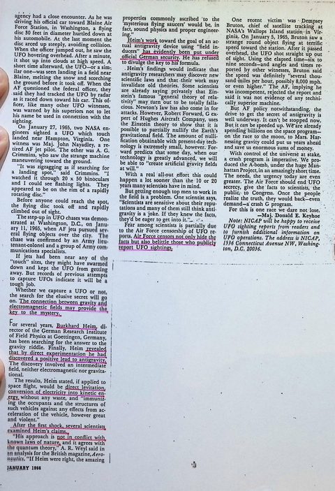 Heim und die Antigravitation – Zeitschriftenbericht, Januar 1966