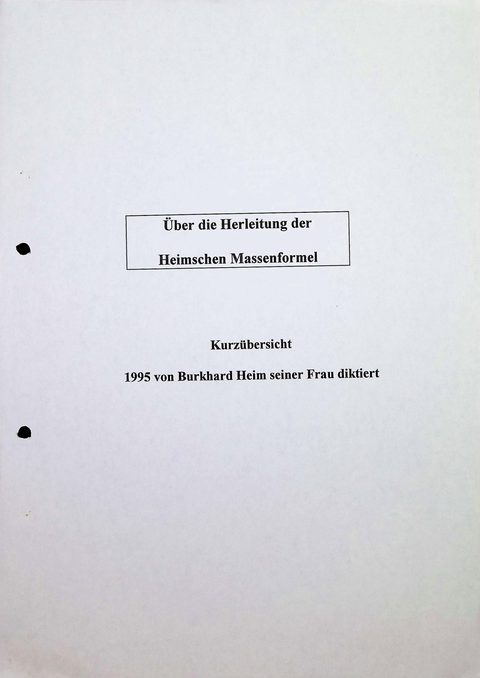 M0052 – Über die Herleitung der Heimschen Massenformel, 1995 (Titelblatt)