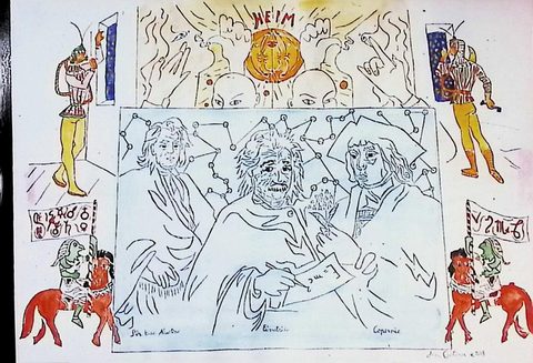 The Meeting of Cosmic Minds – Copernicus, Newton und Einstein (Wandbild von Jean Cocteau)